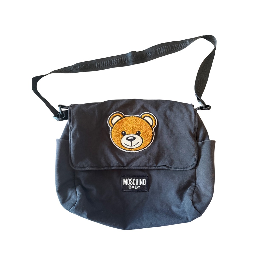 Moschino Baby Diaper Bag Messenger Black Teddy Bear Logo Strap No Changing Pad